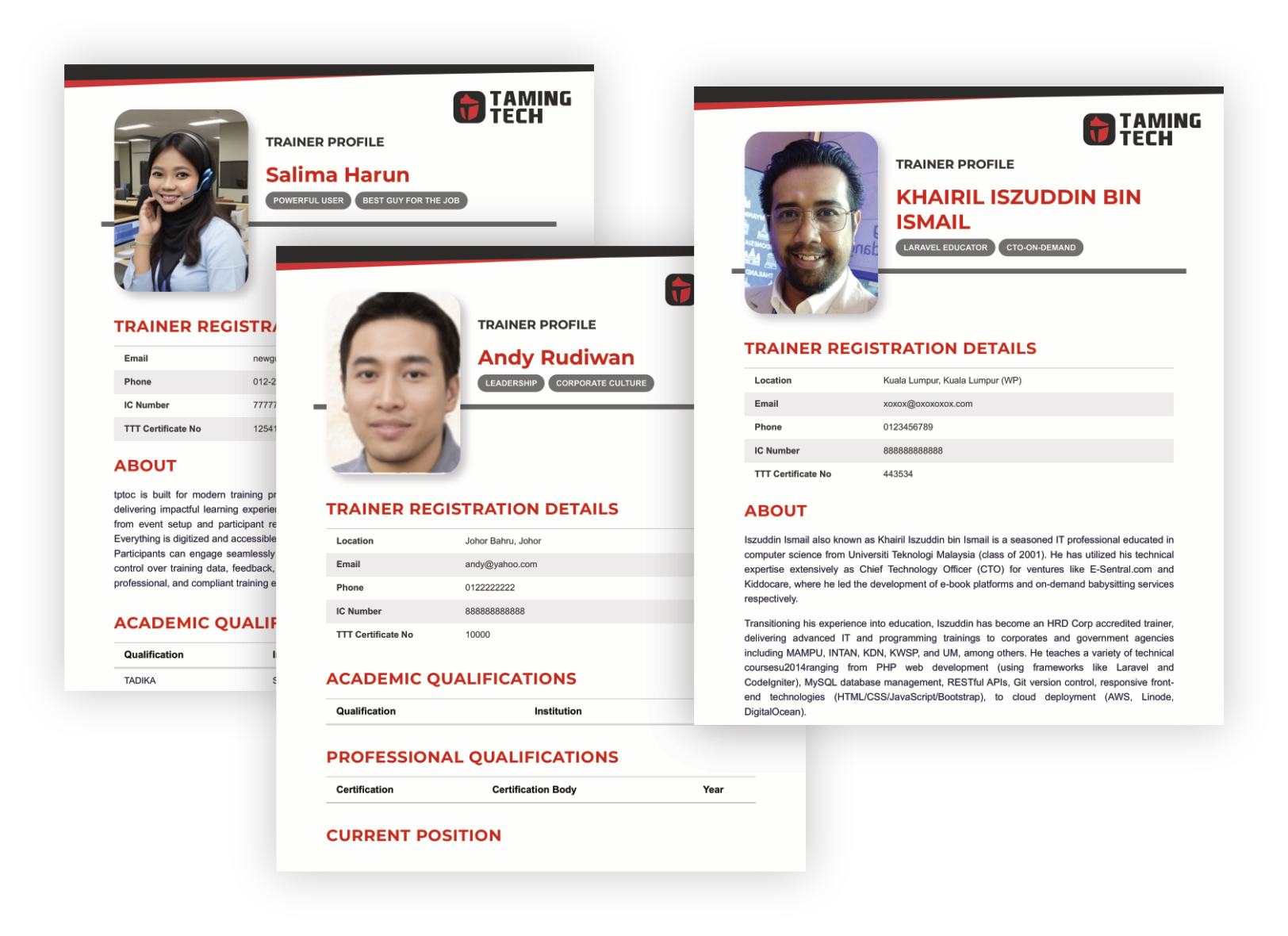 Branded trainer profiles for training companies